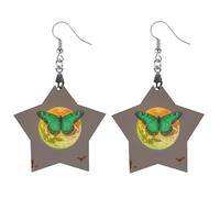 Boucles d'oreilles en bois avec papillon vert soleil et lune pour femme, bijoux vintage élégants en bois, boucles d'oreilles légères pour mariage, fête, cadeau de tous les jours, Apricot shaped, Bois