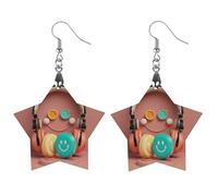 Boucles d'oreilles en bois avec visage souriant heureux pour femme, bijoux vintage élégants en bois, boucles d'oreilles légères pour mariage, fête, cadeau quotidien, Apricot shaped, Bois, Bois.