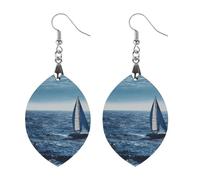 Boucles d'oreilles en bois Blue Sea Voilier pour femme, bijoux vintage élégants en bois, boucles d'oreilles légères pour mariage, fête, cadeau de bijoux au quotidien, Apricot shaped, Bois, Bois.