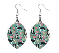 Boucles d'oreilles en bois Border Collie Florals - Pendentifs vintage en bois naturel - Crochets de boucles d'oreilles classiques en bois pour femme, Love, En bois, Bois.
