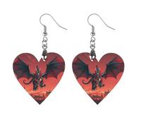 Boucles d'oreilles en bois de dragon rouge et noir pour femme, bijoux vintage élégants en bois, boucles d'oreilles légères pour mariage, fête, cadeau quotidien, Circular, Bois, Bois.