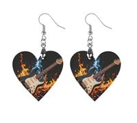Boucles d'oreilles en bois de guitare électrique pour femme, bijoux vintage élégants en bois, boucles d'oreilles légères pour mariage, fête, cadeau quotidien, Love, Bois, Bois.