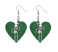 Boucles d'oreilles en bois de squelette jouant de la guitare pour femme, bijoux vintage en bois, boucles d'oreilles légères pour mariage, fête, cadeau de bijoux au quotidien, Circular, Bois, Bois.