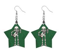 Boucles d'oreilles en bois de squelette jouant de la guitare pour femme, bijoux vintage en bois, boucles d'oreilles légères pour mariage, fête, cadeau de bijoux au quotidien, Star, Bois, Bois.