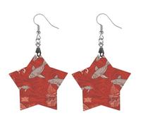 Boucles d'oreilles en bois en forme d'animal de mer rouge pour femme, bijoux vintage élégants en bois, boucles d'oreilles légères pour mariage, fête, cadeau quotidien, Love, Bois, Bois.