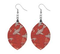 Boucles d'oreilles en bois en forme d'animal de mer rouge pour femme, bijoux vintage élégants en bois, boucles d'oreilles légères pour mariage, fête, cadeau quotidien, Apricot shaped, Bois, Bois.