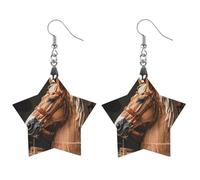 Boucles d'oreilles en bois en forme de tête de cheval de charpentier pour femme, bijoux vintage élégants en bois, boucles d'oreilles légères pour mariage, fête, cadeau de tous les jours, Star, Bois