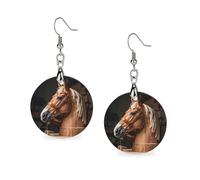 Boucles d'oreilles en bois en forme de tête de cheval de charpentier pour femme, bijoux vintage élégants en bois, boucles d'oreilles légères pour mariage, fête, cadeau de tous les jours, Circular