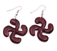 Boucles d'oreilles en Bois Ethnique Artisanal Femme Bohème chic wooden wood earrings boho dormeuse svastika signe hindou hindouisme