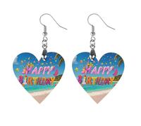 Boucles d'oreilles en bois « Happy Birthday on the Beach » pour femme, bijoux vintage élégants en bois, boucles d'oreilles légères pour mariage, fête, cadeau de bijoux au quotidien, Love, Bois, Bois.
