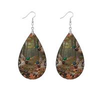 Boucles d'oreilles en bois légères avec motif feuille impression double face qui ne tombe pas facilement, cadeau pour elle, watertrop, Bois Métal, Pas de pierre précieuse