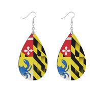 Boucles d'oreilles en bois légères en forme de feuille ronde avec impression double face qui ne tombent pas facilement, boucles d'oreilles décontractées, leaf, Bois et métal, Pas de pierre précieuse