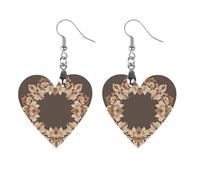Boucles d'oreilles en bois marron esthétiques en forme de couronne florale pour femme, bijoux vintage élégants en bois, boucles d'oreilles légères pour mariage, fête, cadeau quotidien, Love, Bois