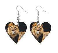 Boucles d'oreilles en bois Mère Lion et jeune lion pour femme, bijoux vintage élégants en bois, boucles d'oreilles légères pour mariage, fête, cadeau de bijoux au quotidien, Circular, Bois, Bois.