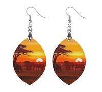 Boucles d'oreilles en bois motif animal africain coucher de soleil - Pendentifs vintage en bois naturel - Crochets de boucles d'oreilles classiques en bois pour femme, Circular, En bois, Bois.