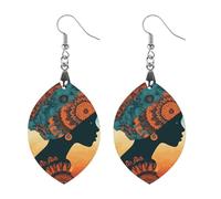 Boucles d'oreilles en bois pour femme portant un foulard, bijoux, pendentifs, vintage, en bois naturel, classique, artistique, crochets de boucles d'oreilles pour femmes, Circular, En bois, Bois.