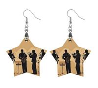 Boucles d'oreilles en bois Silhouette d'un quartet de jazz pour femme, bijoux vintage élégants en bois, boucles d'oreilles légères pour mariage, fête, cadeau de bijoux quotidiens, Star, Bois, Bois.