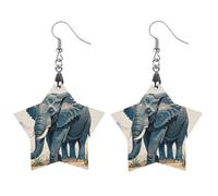 Boucles d'oreilles en bois style aquarelle éléphant pour femme, bijoux vintage élégants en bois, boucles d'oreilles légères pour mariage, fête, cadeau de tous les jours, Star, Bois, Bois.