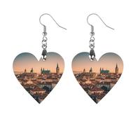 Boucles d'oreilles en bois « The Old Town at Sunset » pour femme, bijoux vintage élégants en bois, boucles d'oreilles légères pour mariage, fête, cadeau de tous les jours, Apricot shaped, Bois, Bois.