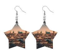 Boucles d'oreilles en bois « The Old Town at Sunset » pour femme, bijoux vintage élégants en bois, boucles d'oreilles légères pour mariage, fête, cadeau de tous les jours, Circular, Bois, Bois.