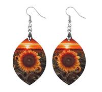 Boucles d'oreilles en bois tournesol coucher de soleil - Pendentifs vintage en bois naturel - Crochets de boucles d'oreilles classiques en bois pour femme, Apricot shaped, En bois, Bois.
