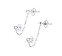 Boucles D'Oreilles En Chaîne Et Boule Pour Femmes En Argent Sterling .925 Mini Cœur Doublement Percé Pour Le Cartilage De L'Oreille Le Lobe Et L'Hélix