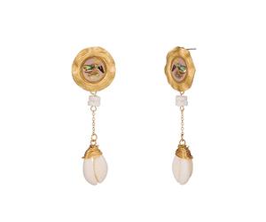Boucles d'oreilles en coquillage brisé à motif rond européen et américain, longues boucles d'oreilles à pampilles en perles de coquillage naturel