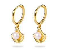 Boucles d'Oreilles en Coquillage Perles, Boucles d'Oreilles en Perles Huggie Boucles d'Oreilles Pendantes Délicates Boucles d'Oreilles Créoles Pendantes pour Été Plage Bijoux Cadeau (Or)