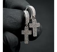 Boucles d'oreilles en Croix de Couleur argenté avec Bling Zircon Pierre pour Homme Femme Hip hop Bijoux 2021 Nouveau-Silver