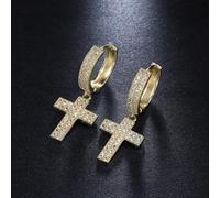 Boucles d'oreilles en Croix de Couleur argenté avec Bling Zircon Pierre pour Homme Femme Hip hop Bijoux 2021 Nouveau-Gold