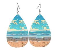 Boucles d'oreilles en cuir à motif de plage - Boucles d'oreilles pour femme, adaptées pour le quotidien, les fêtes, les rendez-vous, etc., taille unique, cuir synthétique, diamant