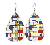 Boucles d'oreilles en cuir abstraites pour femme avec motif mosaïque en forme de goutte d'eau - Légères - À porter au quotidien - Pour fête, taille unique, Cuir