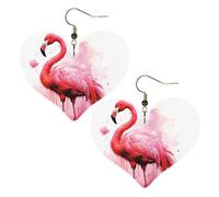 Boucles d'oreilles en cuir aquarelle flamant rose pour femme - Boucles d'oreilles pendantes légères en forme de cœur - Bijoux cadeaux