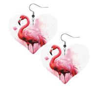 Boucles d'oreilles en cuir aquarelle flamant rose pour femme - Boucles d'oreilles pendantes légères en forme de cœur - Bijoux cadeaux