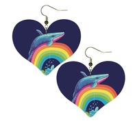 Boucles d'oreilles en cuir avec baleine colorée sur arc-en-ciel pour femme - Boucles d'oreilles pendantes légères en forme de cœur - Bijoux cadeaux