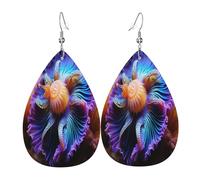 Boucles d'oreilles en cuir avec créatures marines mystérieuses en forme de larme pour femme - Boucles d'oreilles pendantes légères en PVC avec crochets en argent 925, imprimés double face | Cadeau