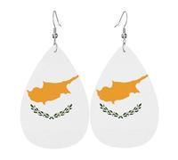 Boucles d'oreilles en cuir avec drapeau de Chypre. Forme élégante en forme de goutte, parfait pour les femmes, et un excellent choix de décoration pour les fêtes et les vacances.