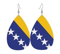 Boucles d'oreilles en cuir avec drapeau de la Bosnie-Herzégovine, accessoires pour femme, adaptées pour un usage quotidien, les trajets et les voyages.