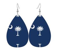 Boucles d'oreilles en cuir avec drapeau de la Caroline du Sud pour femme - En forme de larme - Accessoires de mode imprimés - Pour tous les, taille unique, Cuir