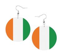 Boucles d'oreilles en cuir avec drapeau de la Côte d'Ivoire - Boucles d'oreilles pendantes rondes en cuir PVC imprimé double face avec crochets plaqués argent 925, taille unique, argent sterling
