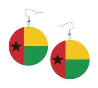 Boucles d'oreilles en cuir avec drapeau de la Guinée-Bissau - Boucles d'oreilles pendantes rondes en cuir PVC imprimé double face avec crochets plaqués argent 925, taille unique, argent sterling