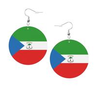 Boucles d'oreilles en cuir avec drapeau de la Guinée équatoriale - Boucles d'oreilles pendantes rondes en cuir PVC imprimé double face avec crochets plaqués argent 925, taille unique, argent sterling