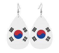 Boucles d'oreilles en cuir avec drapeau de la République de Corée, pendentif en forme de goutte, accessoires polyvalents et élégants pour femme.