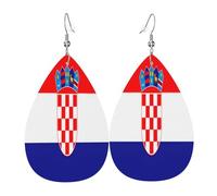 Boucles d'oreilles en cuir avec drapeau de la République de Croatie - Boucles d'oreilles pendantes légères en PVC - Crochets en argent 925 - Impression double face - Cadeau hypoallergénique
