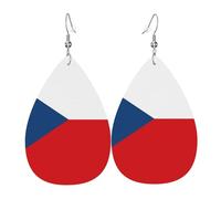 Boucles d'oreilles en cuir avec drapeau de la République tchèque, pendentif en forme de goutte, accessoires polyvalents et élégants pour femme.