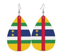 Boucles d'oreilles en cuir avec drapeau de l'Afrique centrale pour femme - En forme de goutte d'eau - Accessoires de mode imprimés - Pour porter, taille unique, Cuir