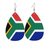 Boucles d'oreilles en cuir avec drapeau de l'Afrique du Sud - Boucles d'oreilles pendantes légères en PVC - Crochets en argent 925 - Impression double face - Cadeau hypoallergénique