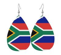 Boucles d'oreilles en cuir avec drapeau de l'Afrique du Sud. Forme élégante en forme de goutte, parfait pour les femmes, et un excellent choix de décoration pour les fêtes et les vacances.