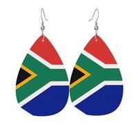Boucles d'oreilles en cuir avec drapeau de l'Afrique du Sud, pendentif en forme de goutte, accessoires polyvalents et élégants pour femme.
