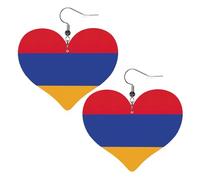 Boucles d'oreilles en cuir avec drapeau de l'Arménie - En forme de cœur - Tendance - Pour femme - Danse de mariage - Accessoire quotidien, taille unique, Simili cuir